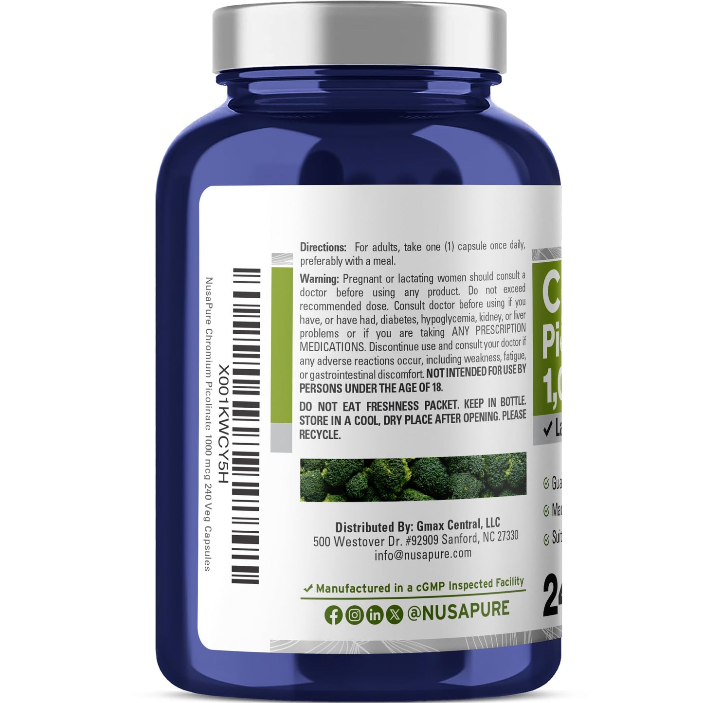 NusaPure Chromium Picolinate 1000mcg 240 Veggie Capsules (Non-GMO, Vegan) - Maple Wellness Supplements