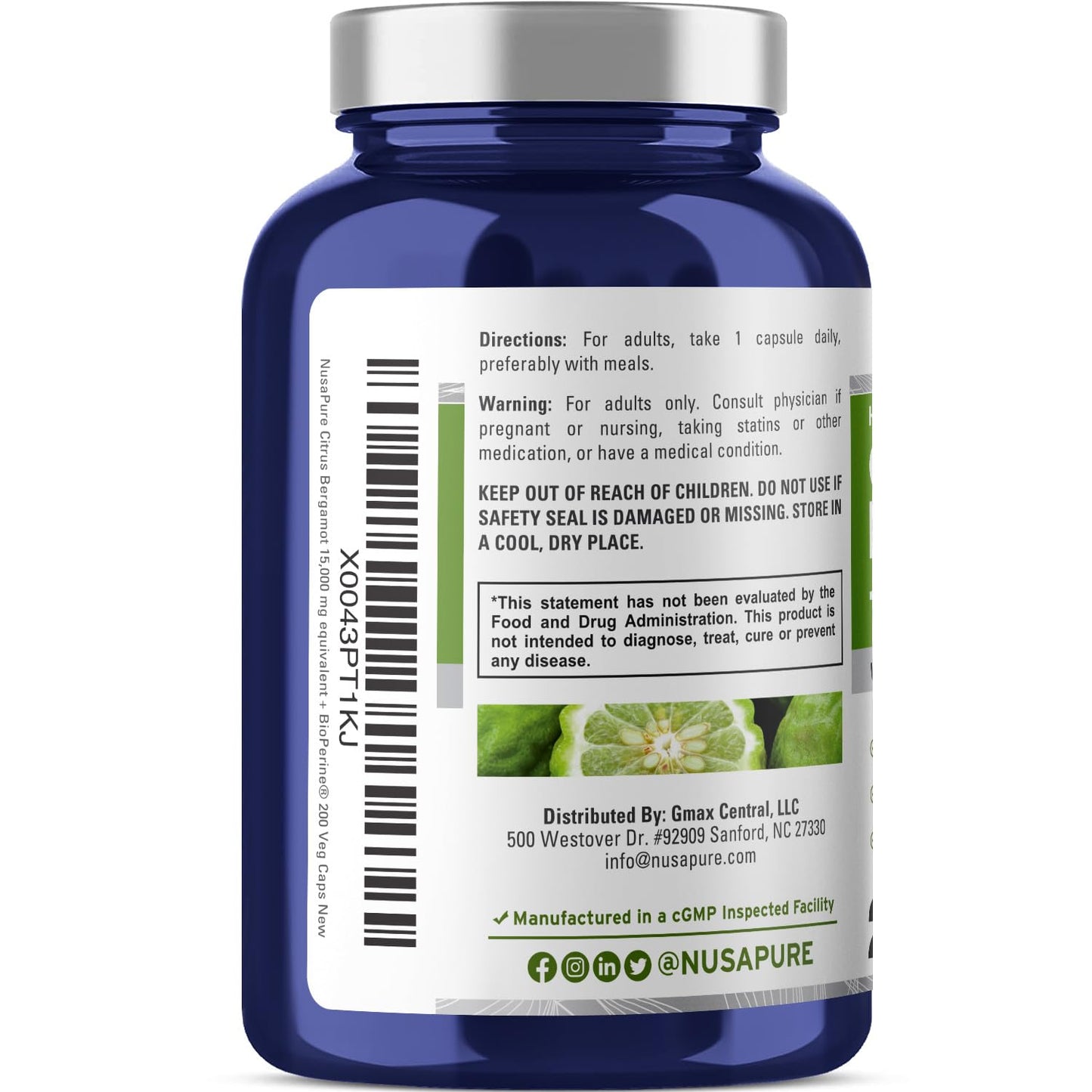NusaPure Citrus Bergamot Capsules 15,000mg, 200 Capsules - 25:1 Bergamot Extract - 200 Servings, Bioperine, Vegan, Non-GMO - Maple Wellness Supplements
