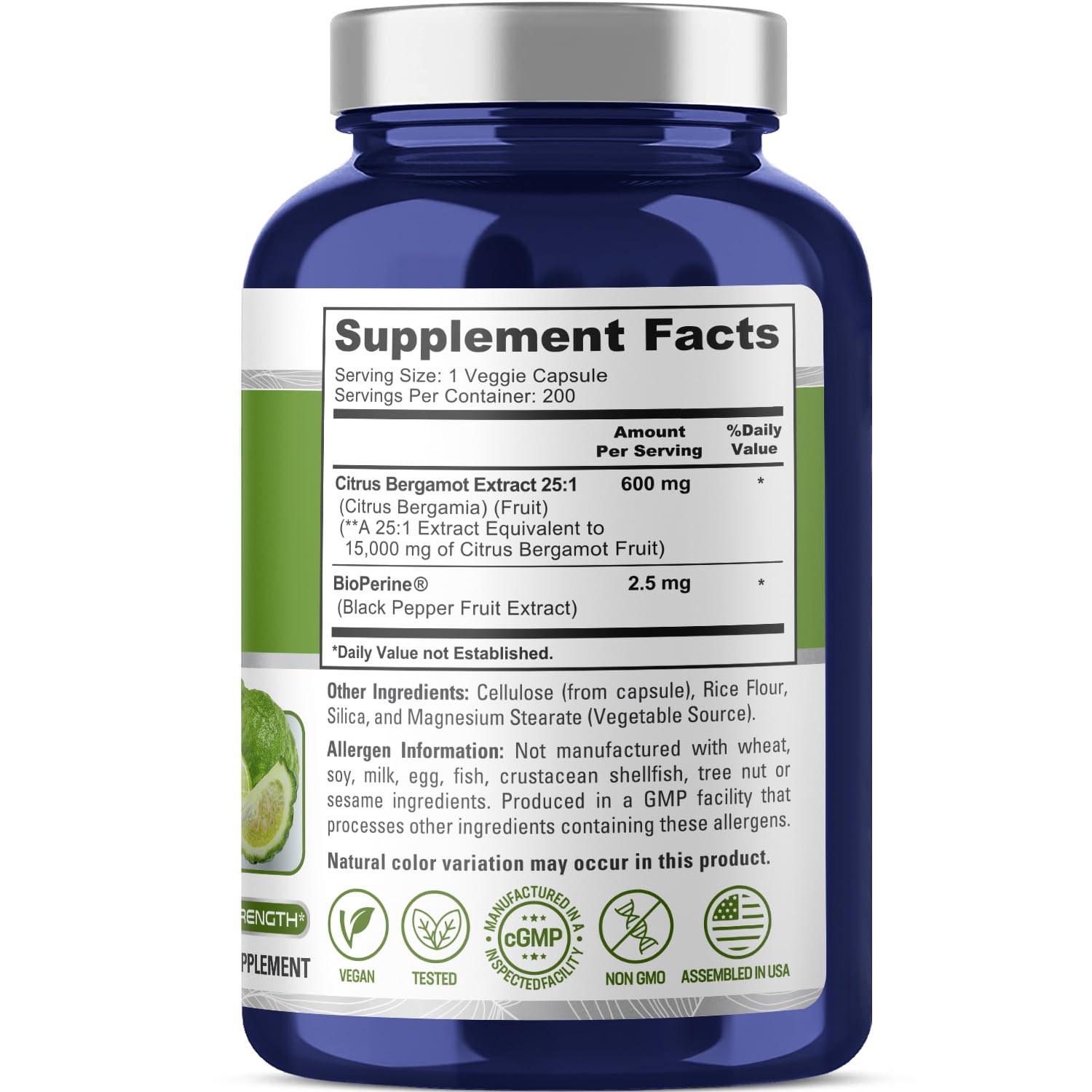 NusaPure Citrus Bergamot Capsules 15,000mg, 200 Capsules - 25:1 Bergamot Extract - 200 Servings, Bioperine, Vegan, Non-GMO - Maple Wellness Supplements