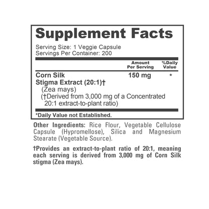 NusaPure Corn Silk Extract 3,000 mg per Caps - 200 Veggie Caps (100% Vegetarian, Non-GMO, Extract 20:1, Vegan) - Maple Wellness Supplements