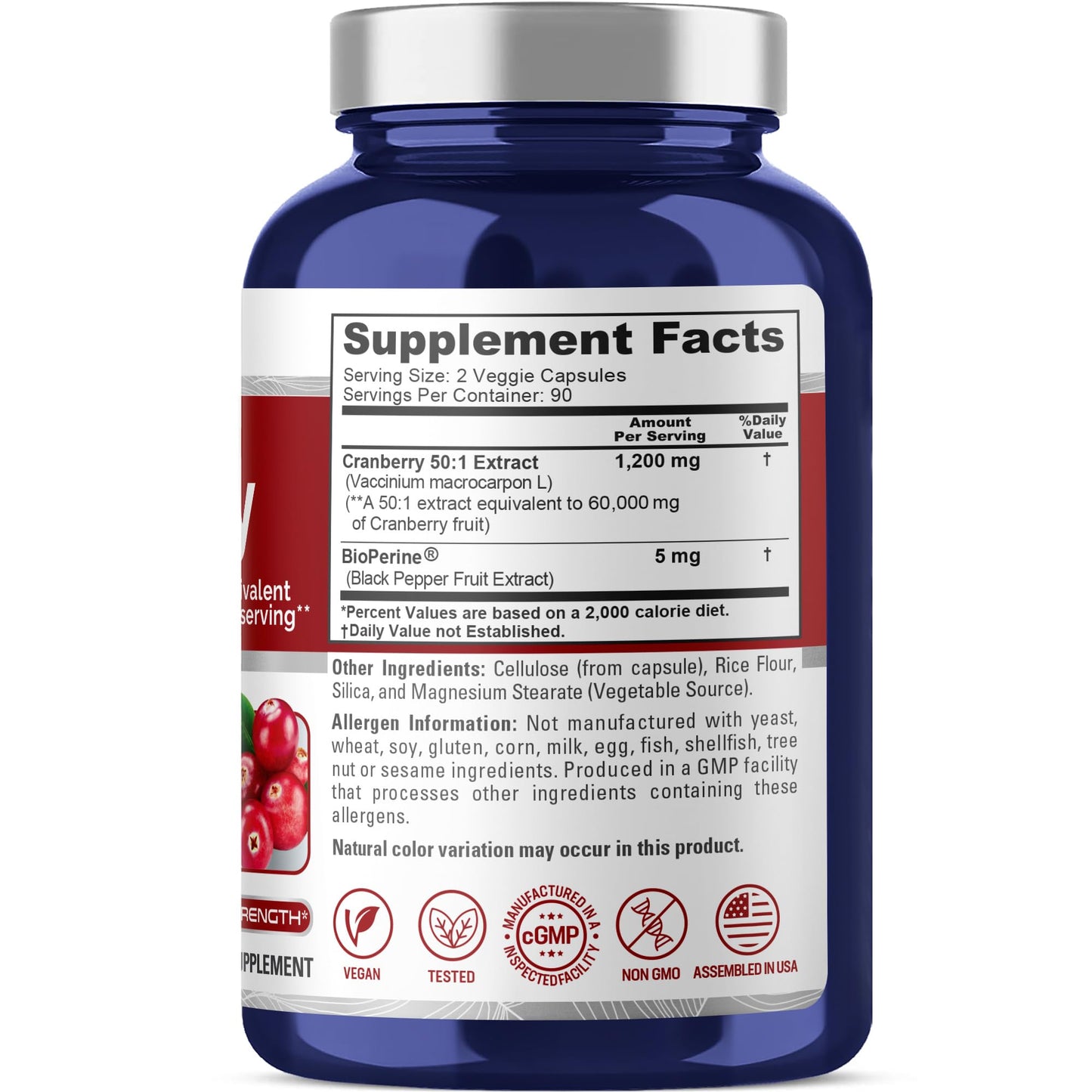 NusaPure Cranberry 60,000 mg 180 Veg Caps (Bioperine, Non-GMO, Vegan) - Maple Wellness Supplements