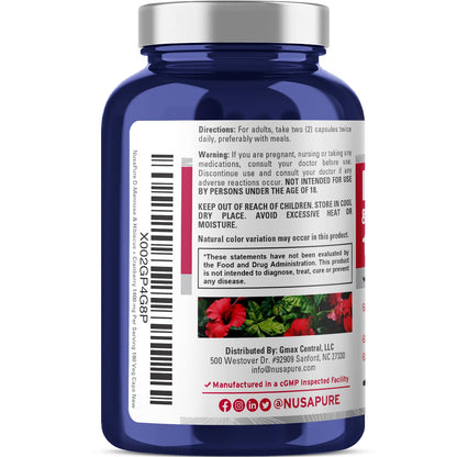 NusaPure D-Mannose Complex 1400 mg (with Hibiscus and Cranberry) - 180 Veggie Caps Non-GMO & Vegan - Maple Wellness Supplements