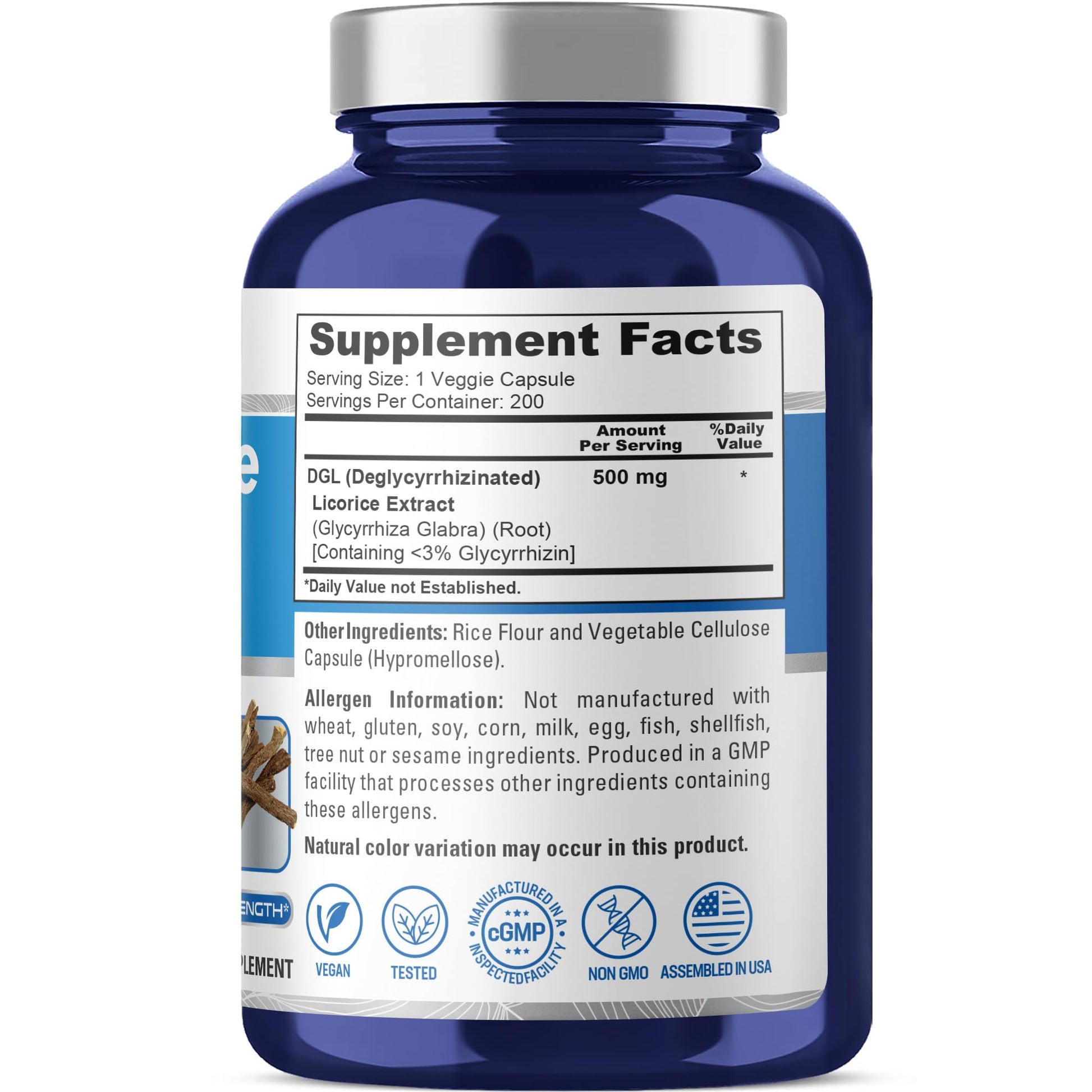 NusaPure DGL Licorice Extract 500 mg 200 Veggie Capsules (Vegan,Non-GMO) - Maple Wellness Supplements