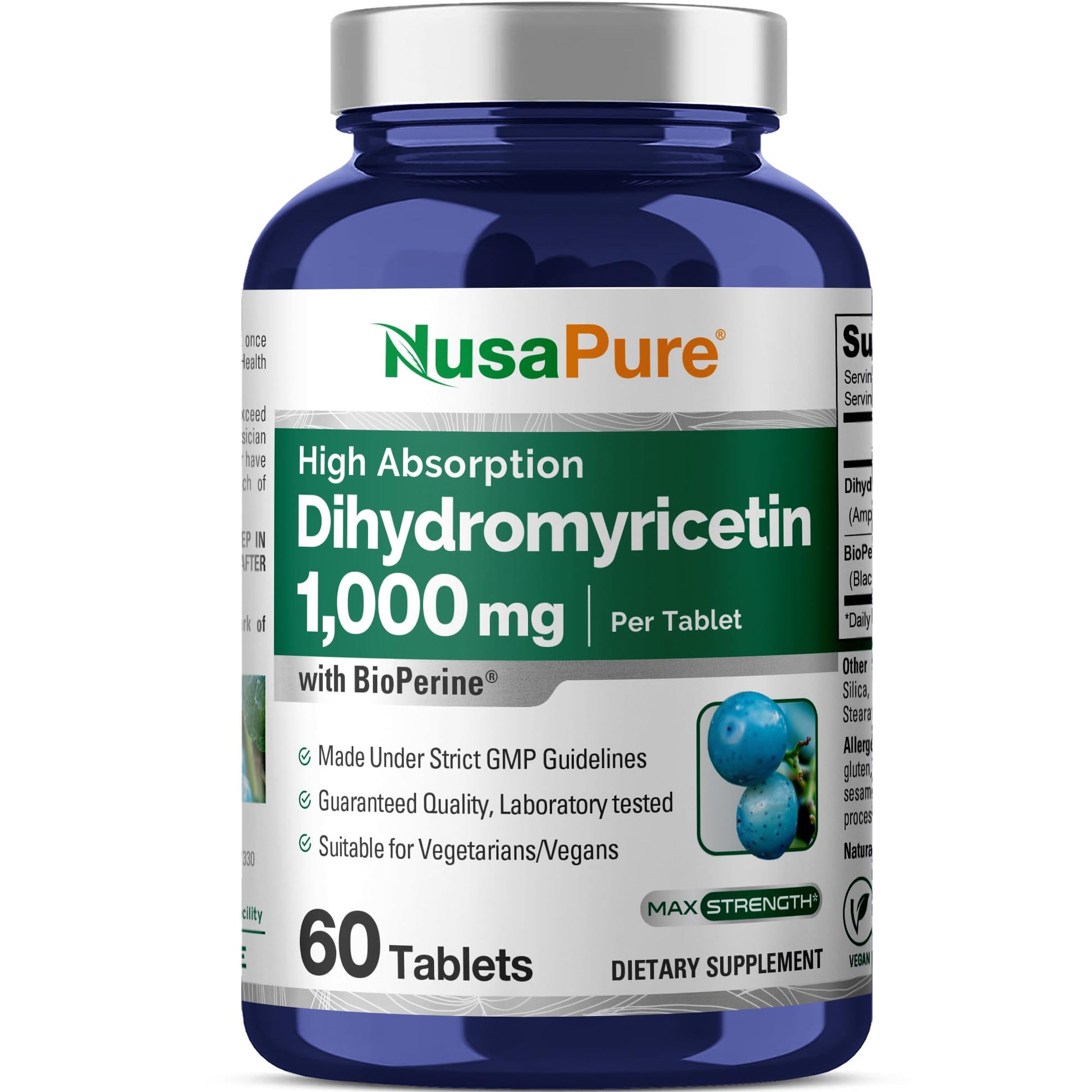 NusaPure Dihydromyricetin (DHM) 1,000mg 60 Veggie Tablets (No GMO & 100% Vegetarian) - Maple Wellness Supplements