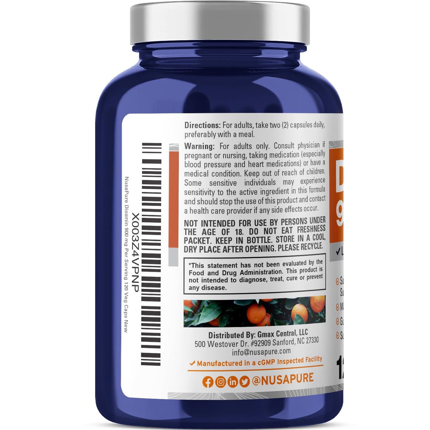 NusaPure Diosmin 900mg per Serving 120 Veggie Caps (Non-GMO, Vegan) - Maple Wellness Supplements