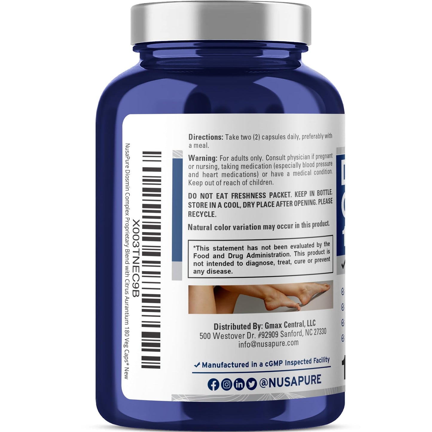 NusaPure Diosmin Complex 1,000mg per Serving 180 Veggie Caps (Non-GMO, Vegan) Citrus Aurantium - Maple Wellness Supplements