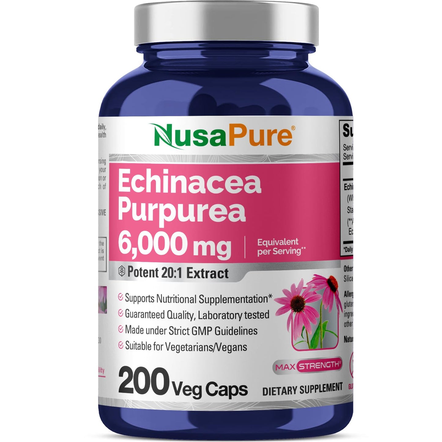 NusaPure Echinacea 20:1 Extract, 300 mg Equivalent to 6,000mg 200 Veggie Caps, Vegan, Non-GMO, Gluten Free Supplement - Maple Wellness Supplements