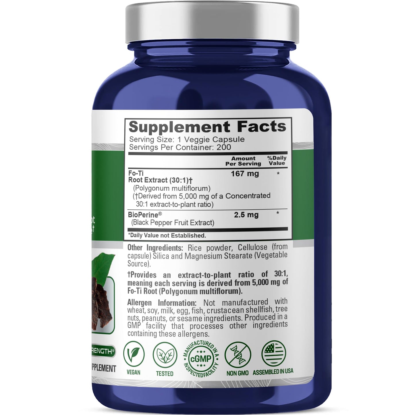 NusaPure Fo-Ti 30:1 Extract, 167 mg Equivalent to 5000mg per Veg Caps, 200 Count, Non-GMO, Vegan, Bioperine - Maple Wellness Supplements