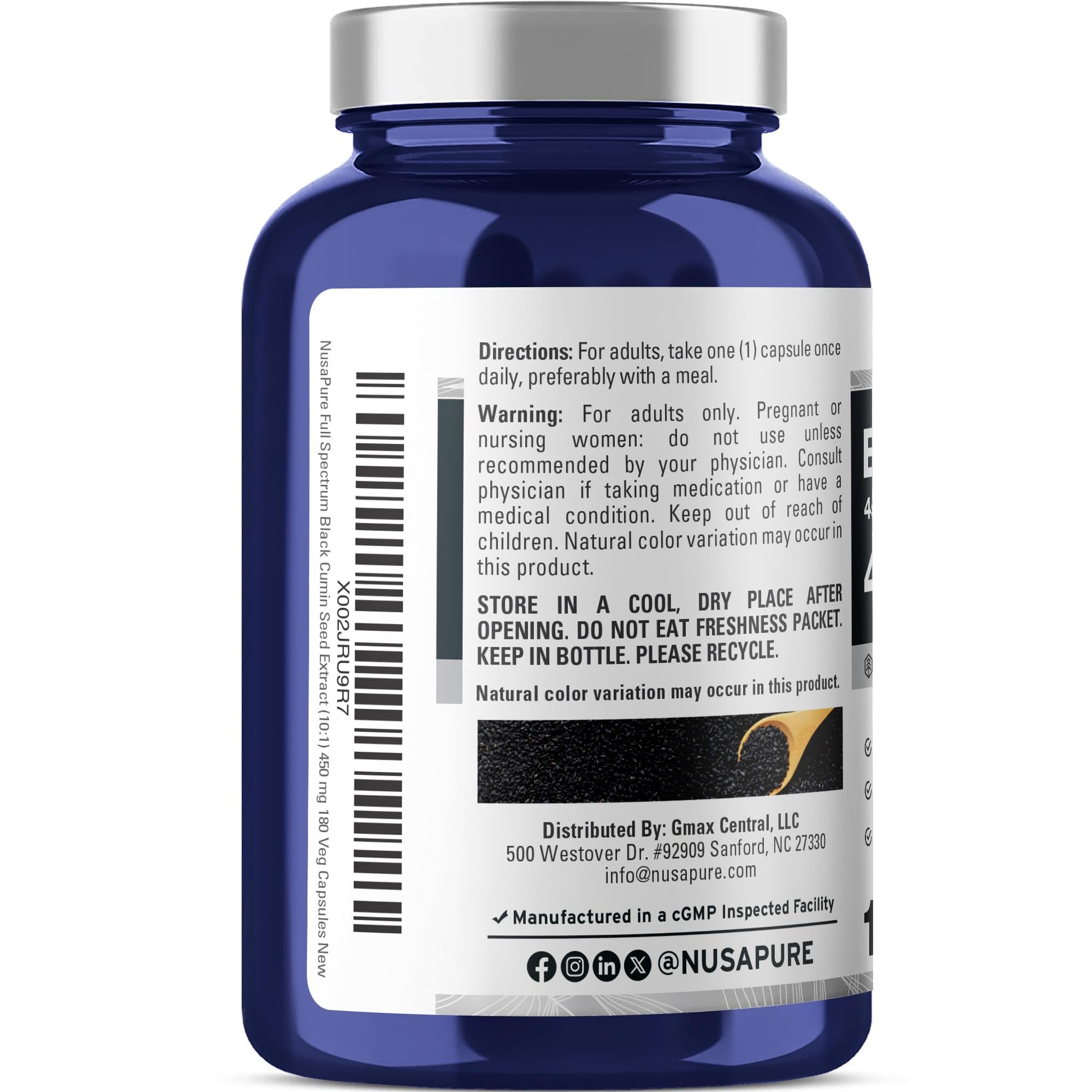 NusaPure Full Spectrum Black Cumin Seed 10:1 Extract, 450 mg Equivalent to 4,500mg 180 Veggie Powder Caps Non-GMO, Vegan Non-Oily - Maple Wellness Supplements