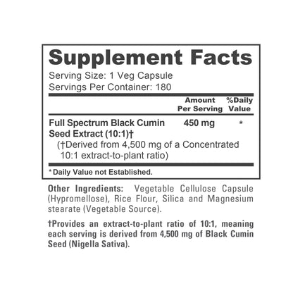 NusaPure Full Spectrum Black Cumin Seed 10:1 Extract, 450 mg Equivalent to 4,500mg 180 Veggie Powder Caps Non-GMO, Vegan Non-Oily - Maple Wellness Supplements