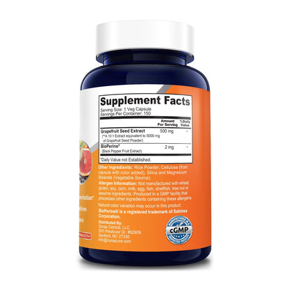 NusaPure Grapefruit Extract 5,000 mg per Capsule (Extract 10:1) Bioperine 150 Veggie caps (Gluten Free & Non-GMO) - Maple Wellness Supplements