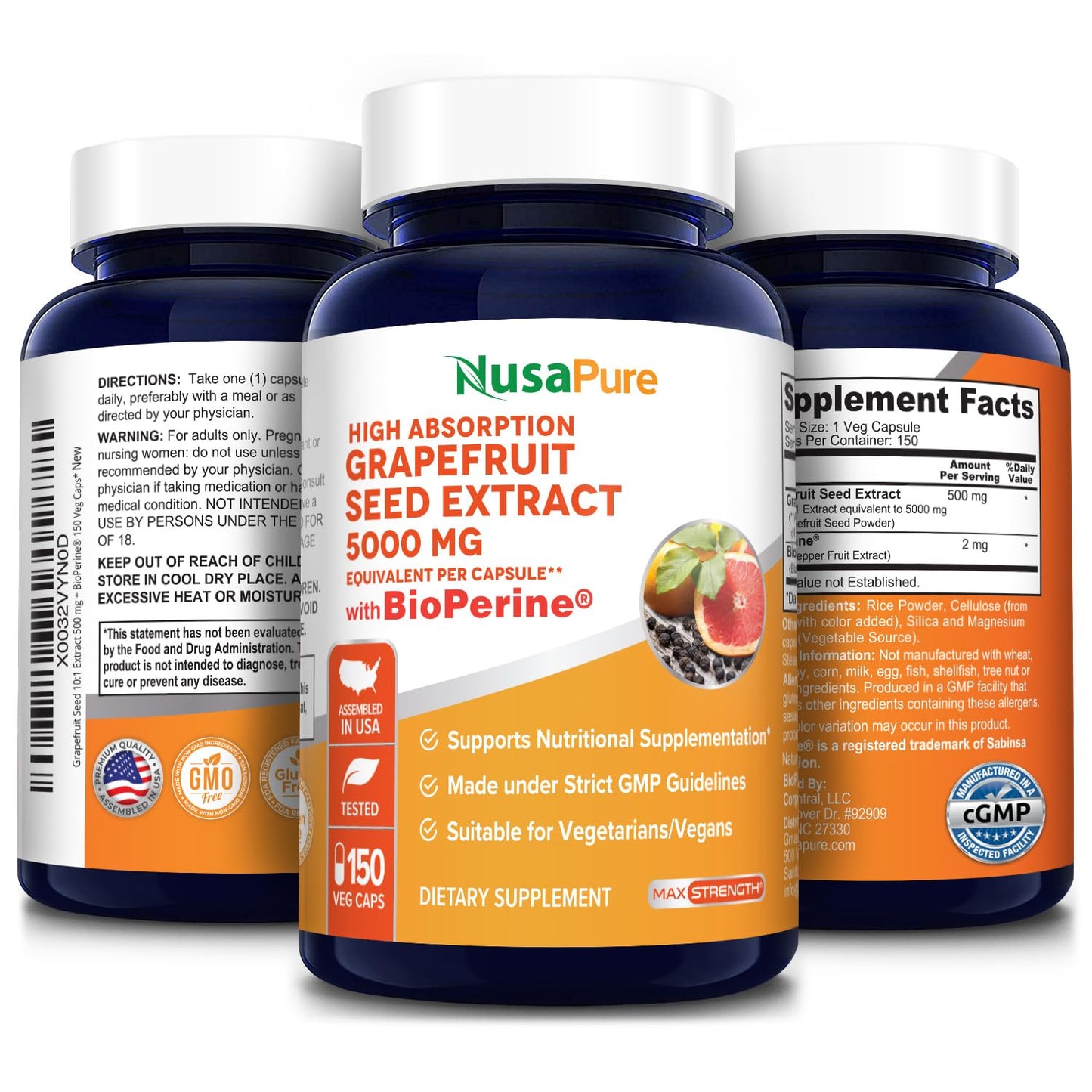 NusaPure Grapefruit Extract 5,000 mg per Capsule (Extract 10:1) Bioperine 150 Veggie caps (Gluten Free & Non-GMO) - Maple Wellness Supplements