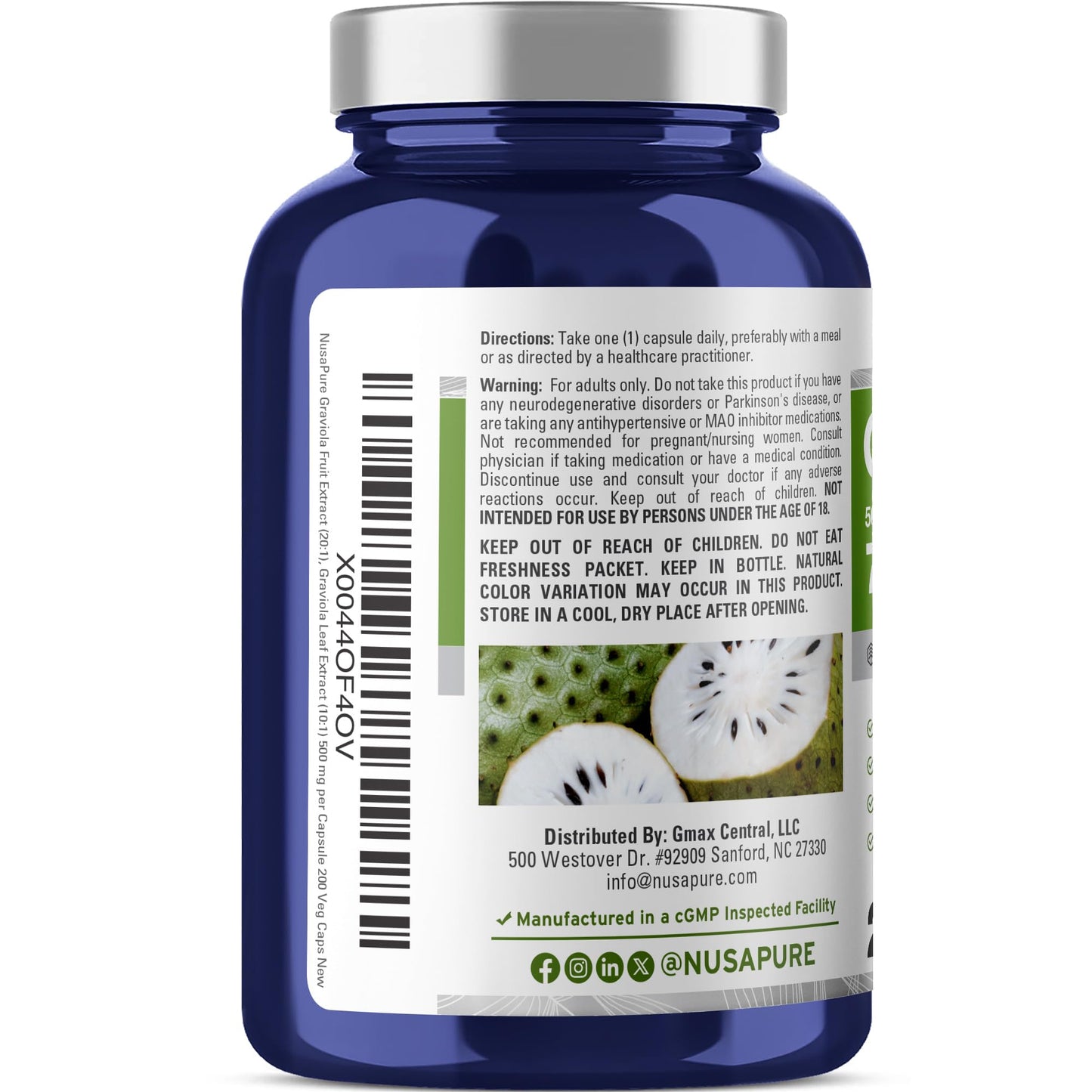 NusaPure Graviola 20:1 & 10:1 Extract - Suitable for Vegetarian/Vegan, Non- GMO - 7500 mg - 200 Capsules - Maple Wellness Supplements