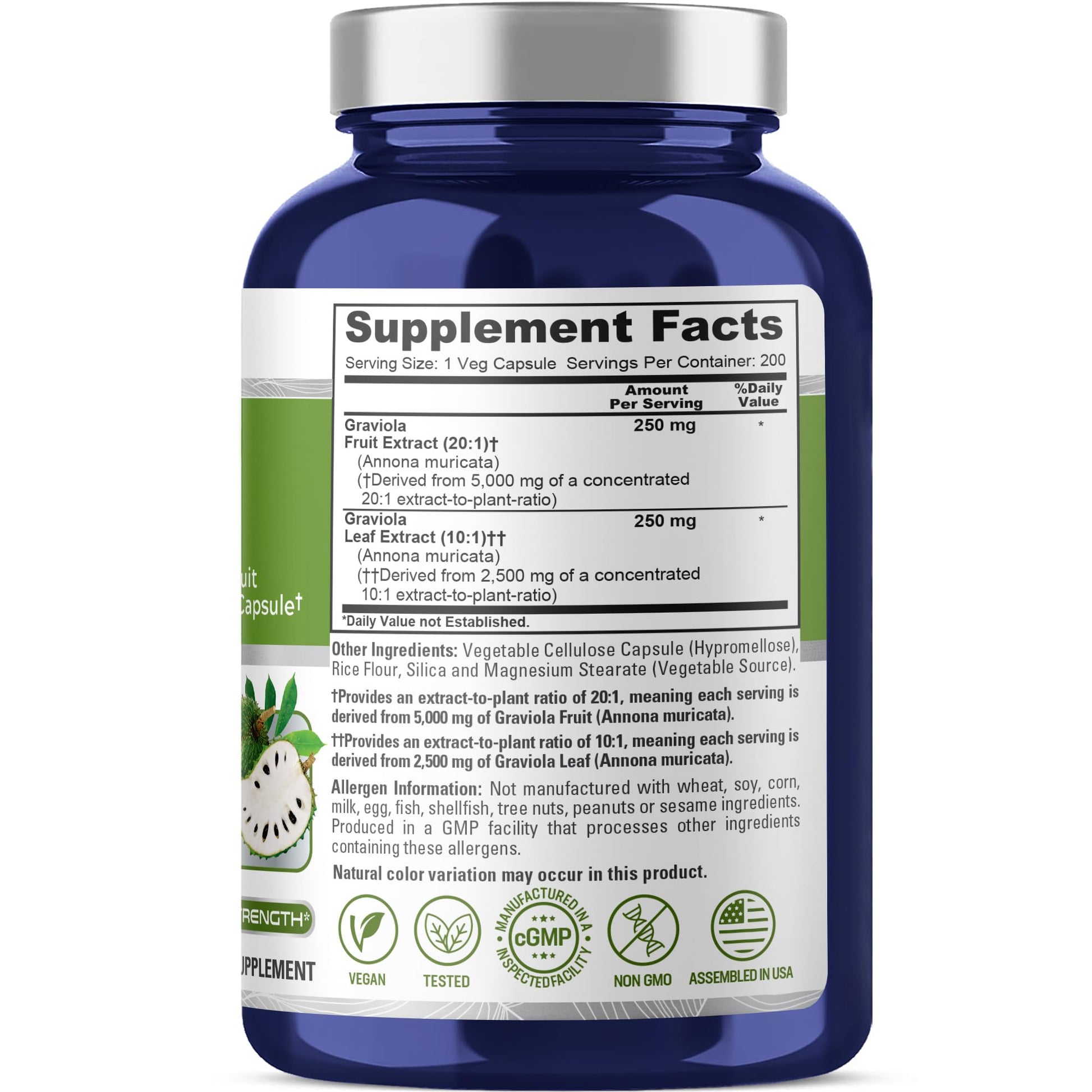 NusaPure Graviola 20:1 & 10:1 Extract - Suitable for Vegetarian/Vegan, Non- GMO - 7500 mg - 200 Capsules - Maple Wellness Supplements