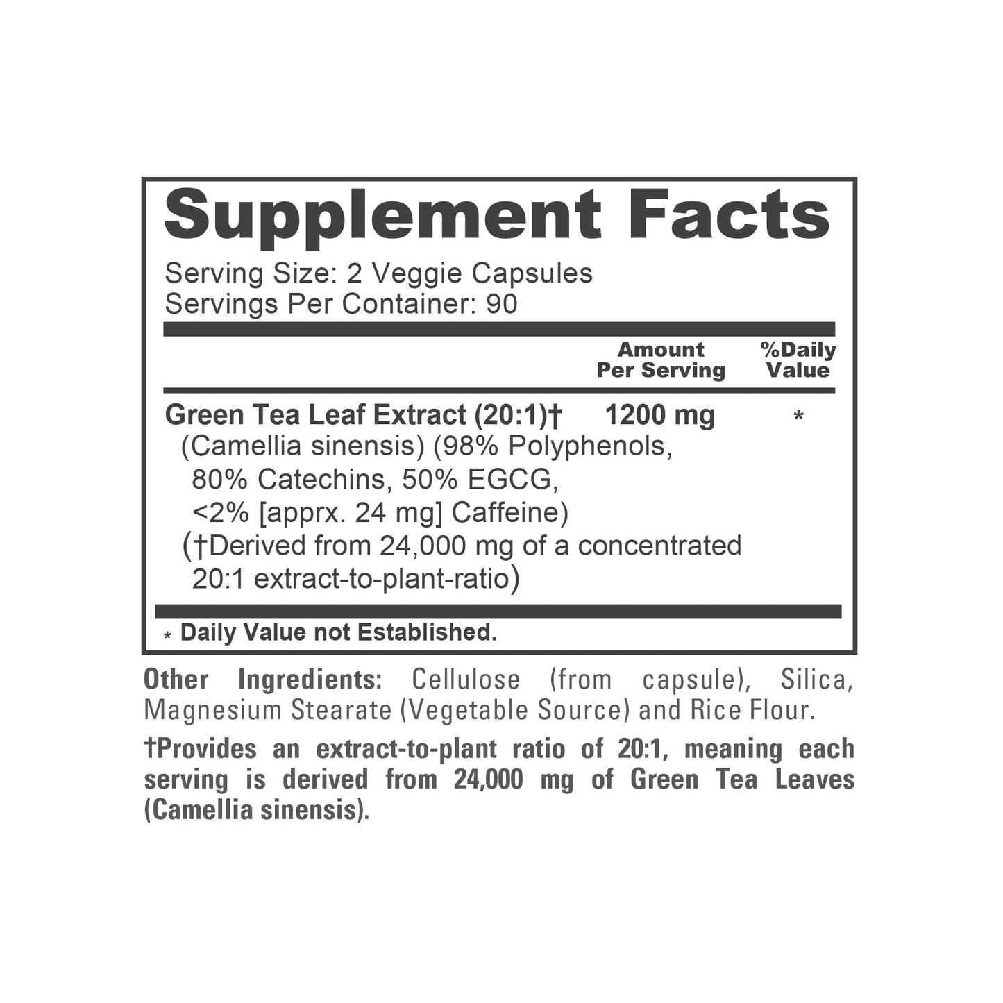 NusaPure Green Tea 20:1 Extract, 1200 mg Equivalent to 24000mg, 180 Vegan Capsules, 50% EGCG, 98% Polyphenols, 80% Catechins - Maple Wellness Supplements