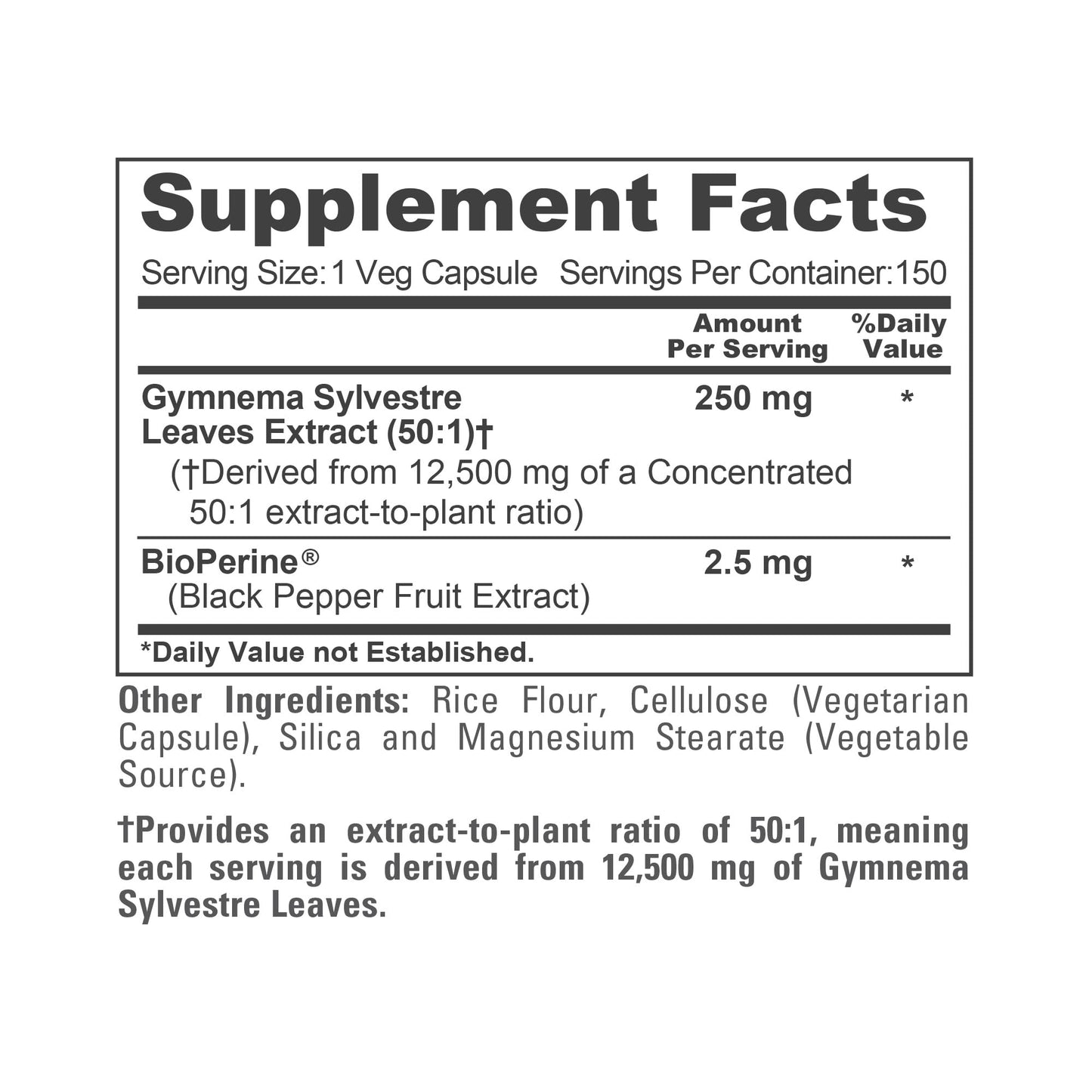 NusaPure Gymnema Sylvestre 50:1 Extract, 250 mg Equivalent to 12,500mg Per Vegan Caps - 150 Count (Non-GMO, Vegan, Bioperine) - Maple Wellness Supplements