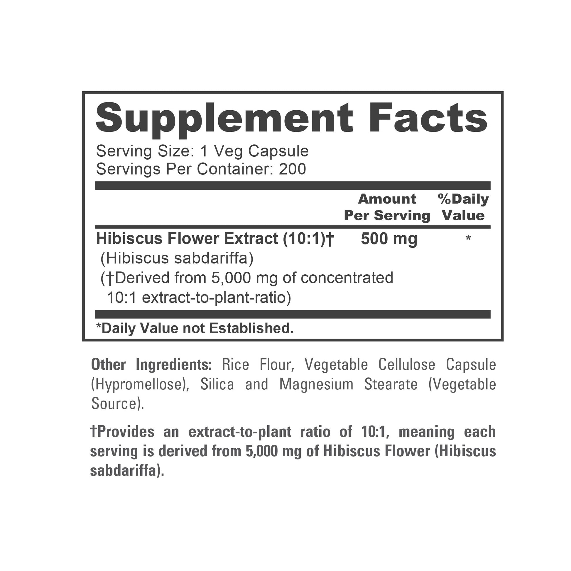 NusaPure Hibiscus Flower 10:1 Extract, 500 mg Equivalent to 5000mg 200 Vegetarian Caps (Non-GMO, Vegan) - Maple Wellness Supplements