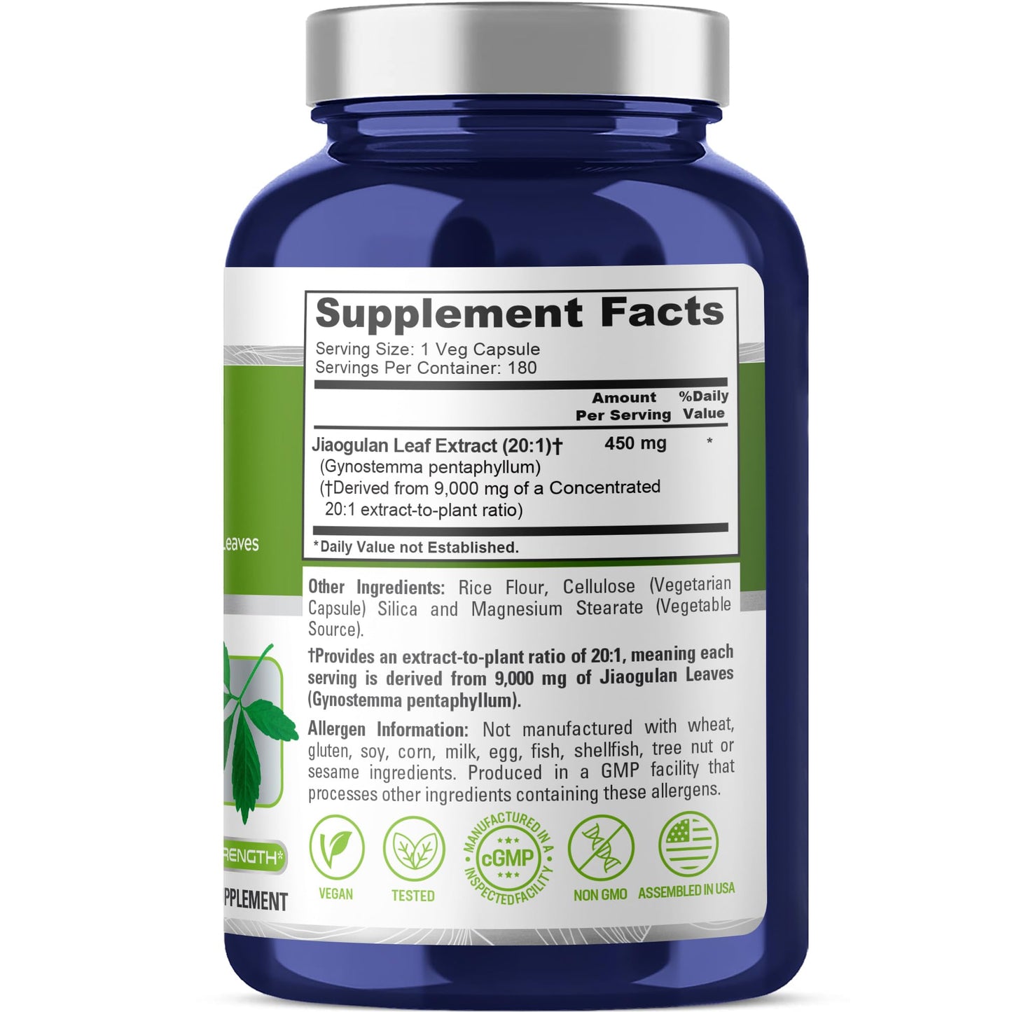 NusaPure Jiaogulan 20:1 Extract, 450 mg Equivalent to 9,000mg 180 Veggie Capsules (Vegetarian, Non-GMO, Vegan) Gynostemma Pentaphyllum - Maple Wellness Supplements
