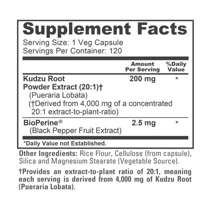NusaPure Kudzu Root 20:1 Extract, 200 mg Equivalent to 4,000mg - 120 Veggie Capsules (Non-GMO, Vegan, Bioperine) - Maple Wellness Supplements