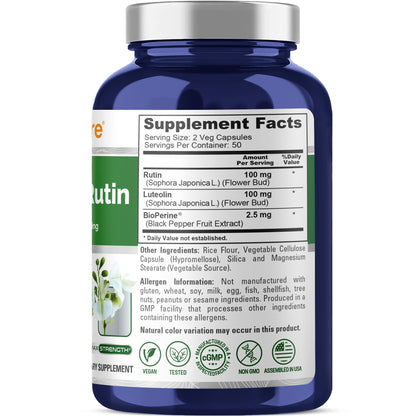 NusaPure Luteolin Complex with Rutin 200 mg | 100 Capsules | Vegetarian, Non-GMO & Vegan Flavonoid Formula - Maple Wellness Supplements