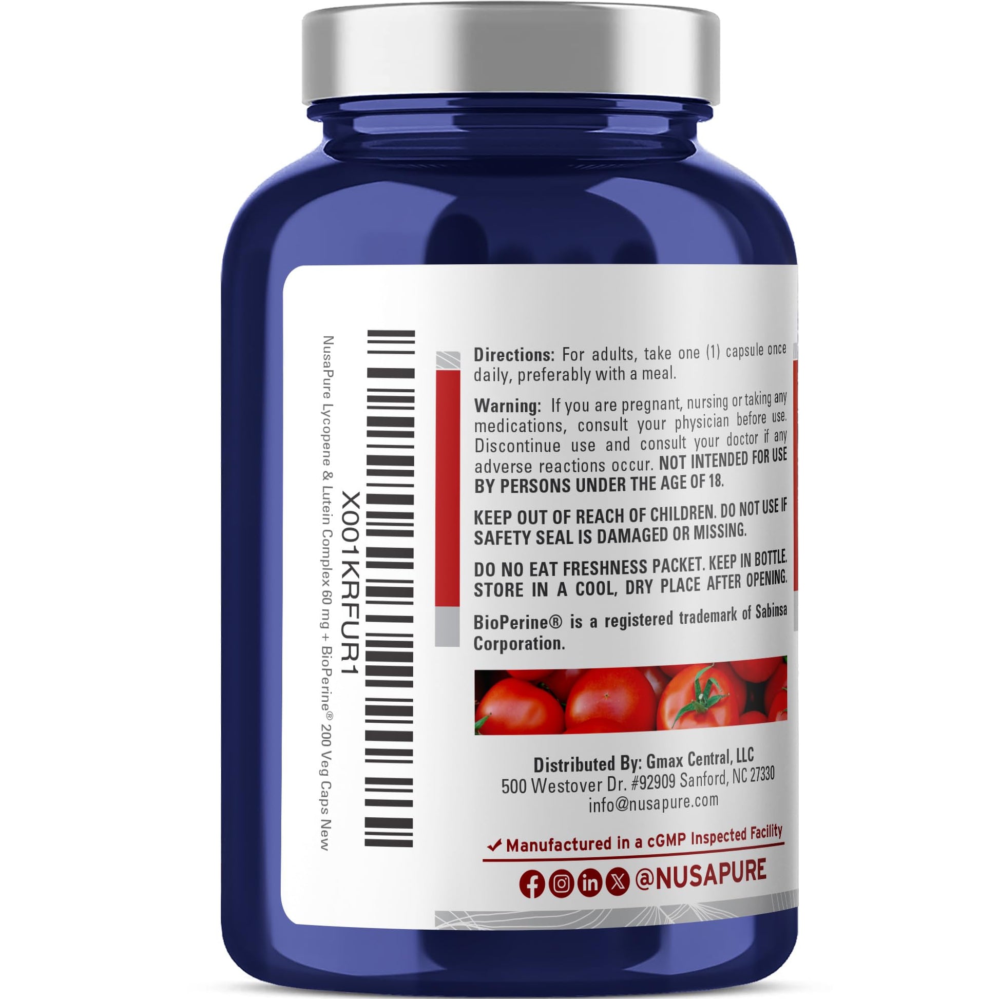NusaPure Lycopene & Lutein Complex 60mg per Caps, 200 Veggie Capsules (Non-GMO, Vegan) - Maple Wellness Supplements