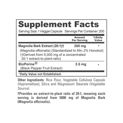 NusaPure Magnolia Bark 20:1 Extract, 250 mg Equivalent to 5,000 mg 200 Vegan Vegetarian Capsules Non-GMO - Maple Wellness Supplements