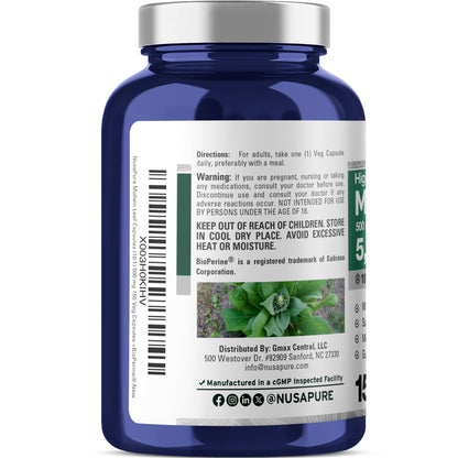NusaPure Mullein Leaf Capsules 10:1 Extract, 500 mg Equivalent to 5,000 mg per Veggie Caps - 150 Count - Verbascum Thapsus (Non-GMO, Vegan) Dietary Supplement - Maple Wellness Supplements