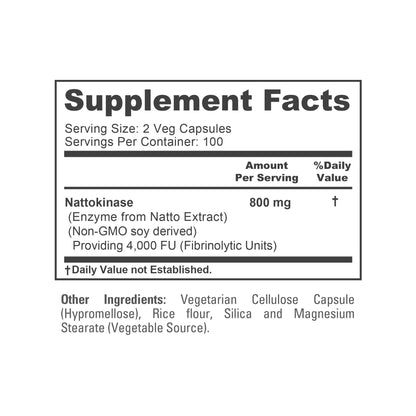 NusaPure Nattokinase 4000 FU 800mg, 200 Veggie Capsules (Vegan, Non-GMO) - Maple Wellness Supplements