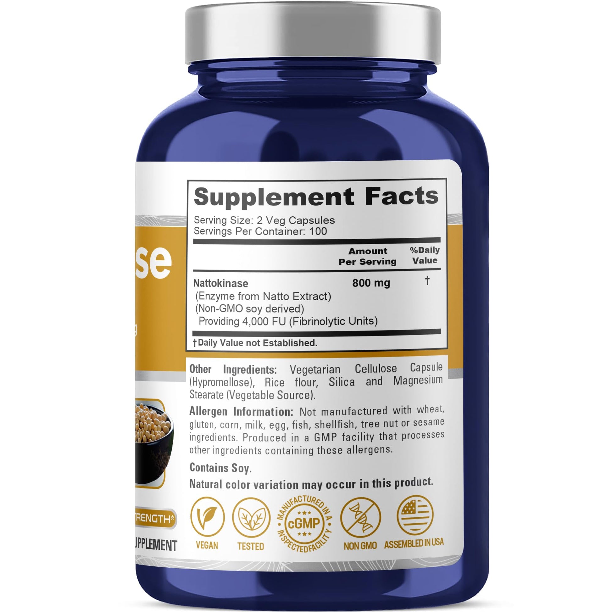 NusaPure Nattokinase 4000 FU 800mg, 200 Veggie Capsules (Vegan, Non-GMO) - Maple Wellness Supplements