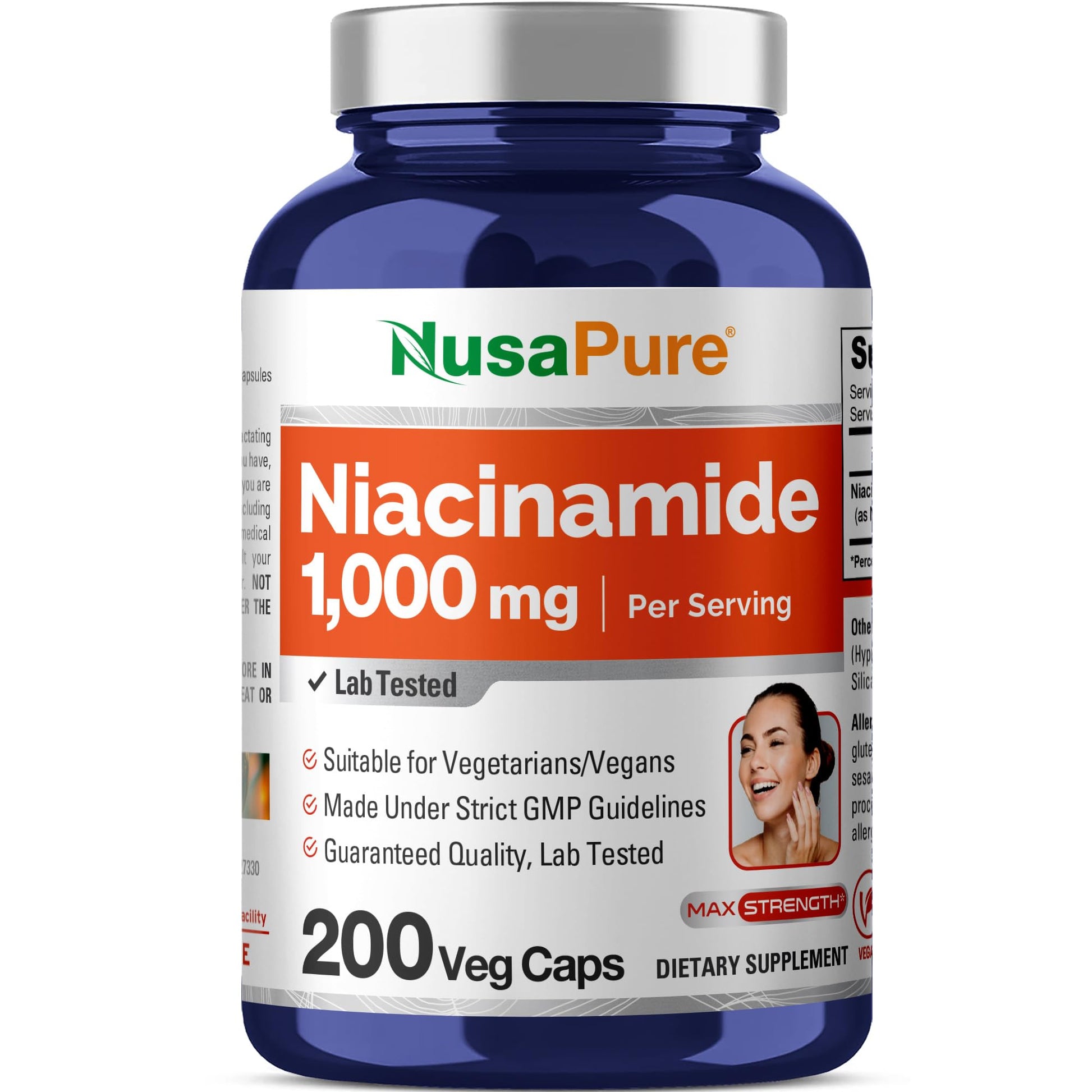 NusaPure Niacinamide 1000mg 200 Veggie Capsules (Non-GMO, Vegan) Flush Free - Maple Wellness Supplements