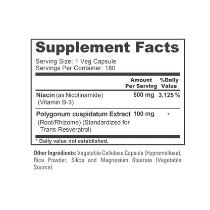 NusaPure Nicotinamide with Resveratrol (Vitamin B-3) 500 mg - 180 Vegetarian Caps (Non-GMO & Vegan) - Maple Wellness Supplements