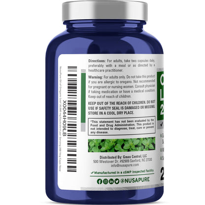 NusaPure Oregano Oil Extract 20000mg | 200 Veggie Powder Capsules | Naturally Occurring Carvacrol | Non-GMO and Vegan Extract 65:1 - Maple Wellness Supplements