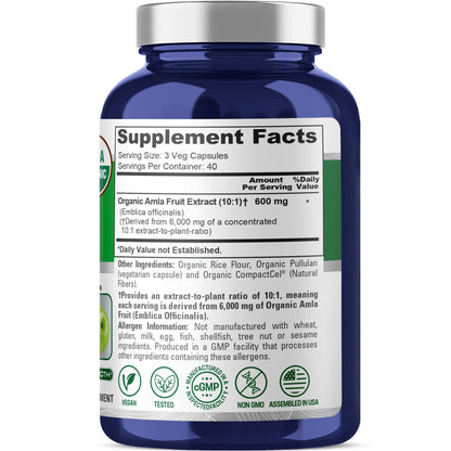 NusaPure Organic Amla Capsules 10:1 Extract, 600 mg Equivalent to 6,000mg | 120 Count | Amalaki Fruit | USDA, Vegan, Non-GMO Supplement - Maple Wellness Supplements