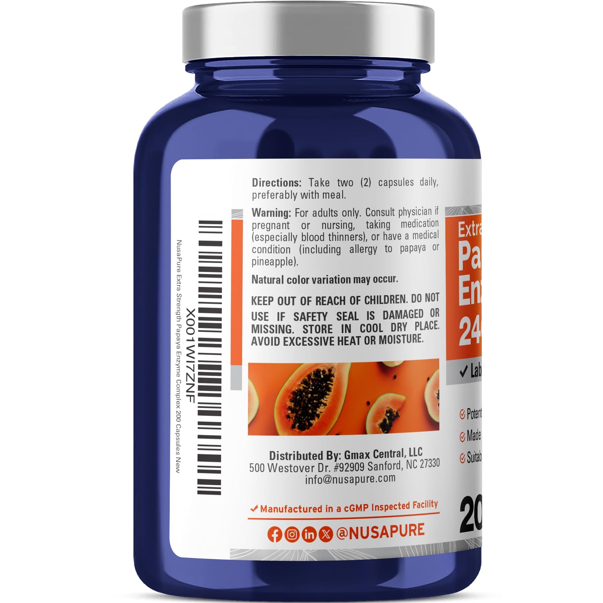 NusaPure Papaya Papain Enzyme Complex 240,000 PU - 200 Veggie Caps - Suitable for Vegetarian, Vegan Non-GMO - Maple Wellness Supplements
