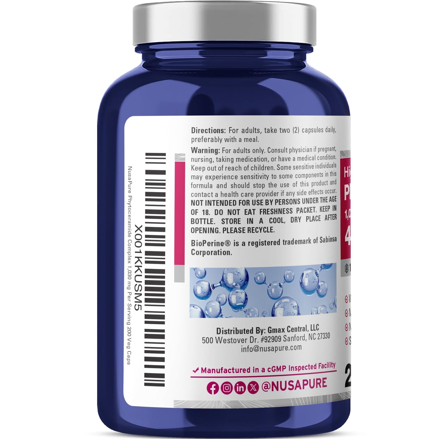 NusaPure Phytoceramide Complex 10:1 Extract, 1030 mg Equivalent to 4000 mg 200 Veggie Capsules (Non-GMO) Bioperine - Maple Wellness Supplements