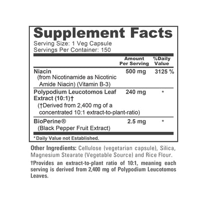NusaPure Polypodium Nicotinamide 10:1 Extract, 240 mg Equivalent to 2,400 mg per Veg Caps - 150 Count (Non-GMO, Soyfree, Bioperine) - Maple Wellness Supplements