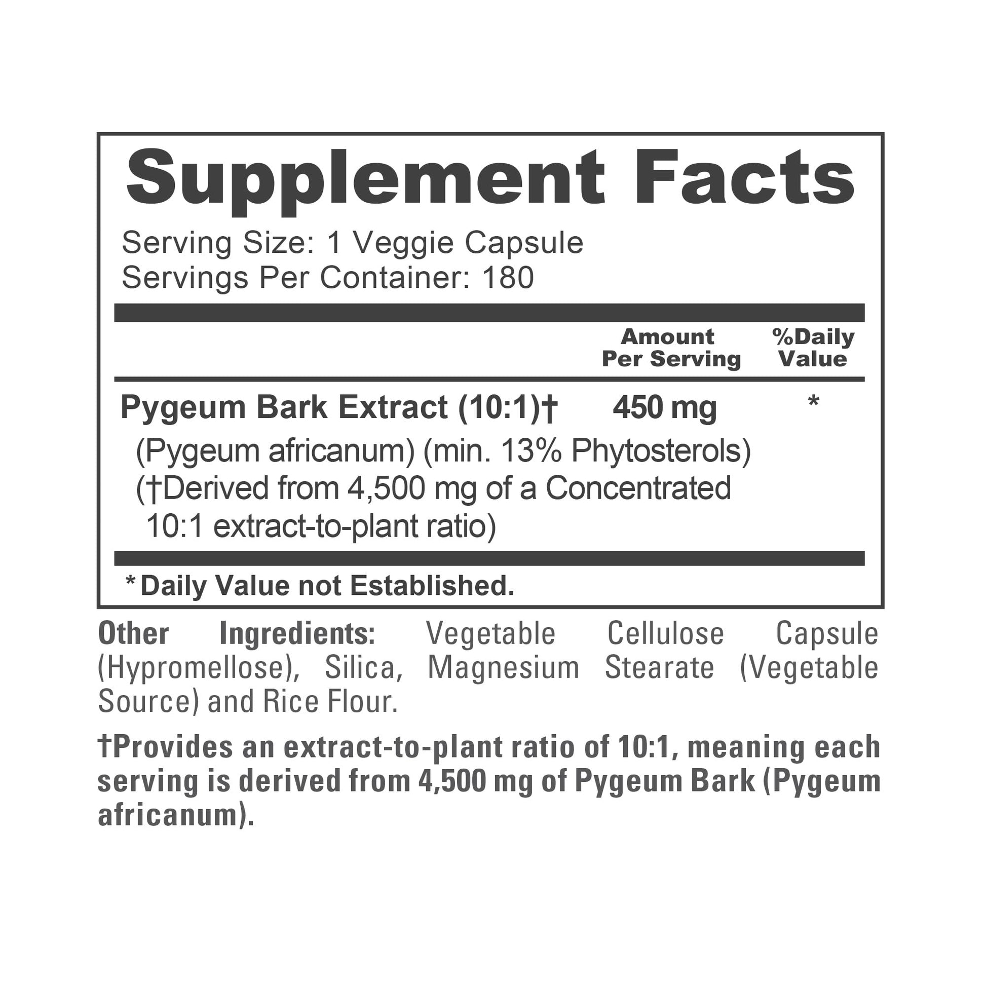 NusaPure Pygeum Bark 10:1 Extract, 450 mg Equivalent to 4,500mg 180 Veggie Caps (Non-GMO, Vegan) - Maple Wellness Supplements