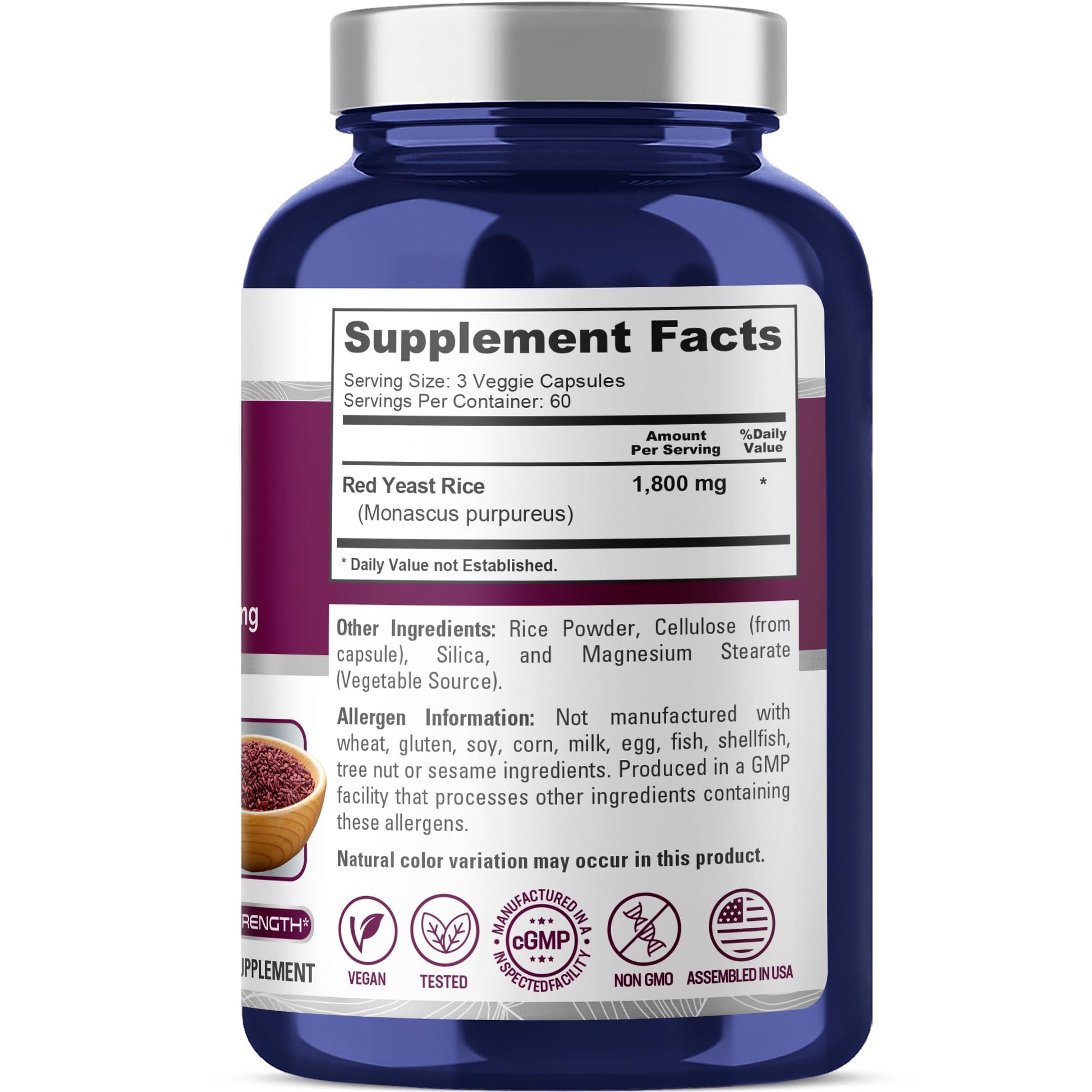 NusaPure Red Yeast Rice 1800mg 180 Veggie Capsules (Non-GMO, Vegan) - Maple Wellness Supplements