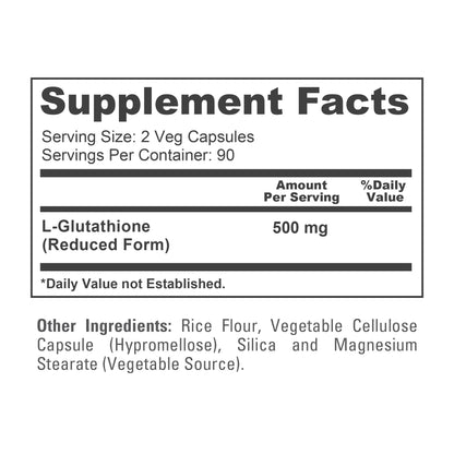 NusaPure Reduced Glutathione 500mg 180 Veggie Capsules (Vegan,Non-GMO) L-Glutathione - Maple Wellness Supplements