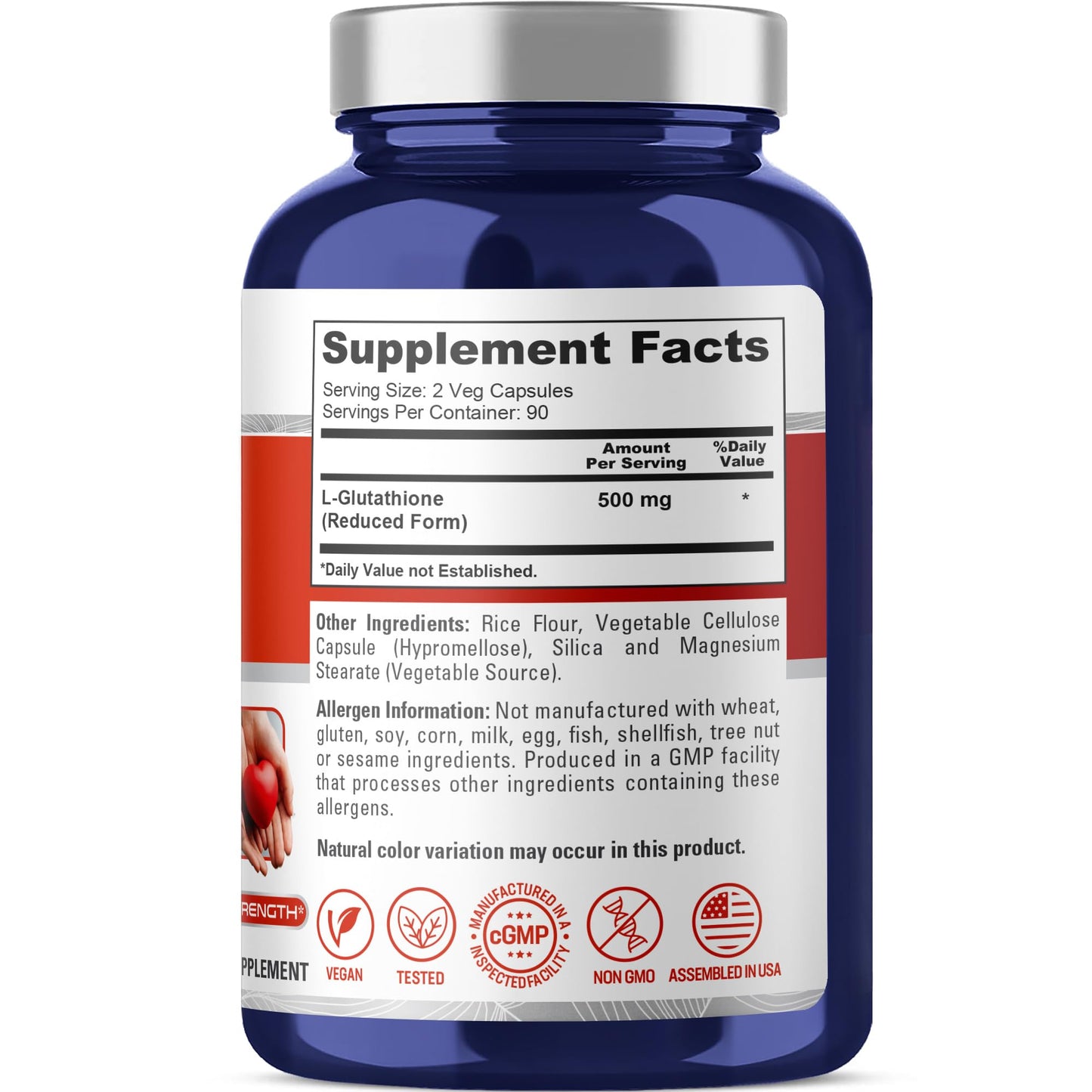 NusaPure Reduced Glutathione 500mg 180 Veggie Capsules (Vegan,Non-GMO) L-Glutathione - Maple Wellness Supplements