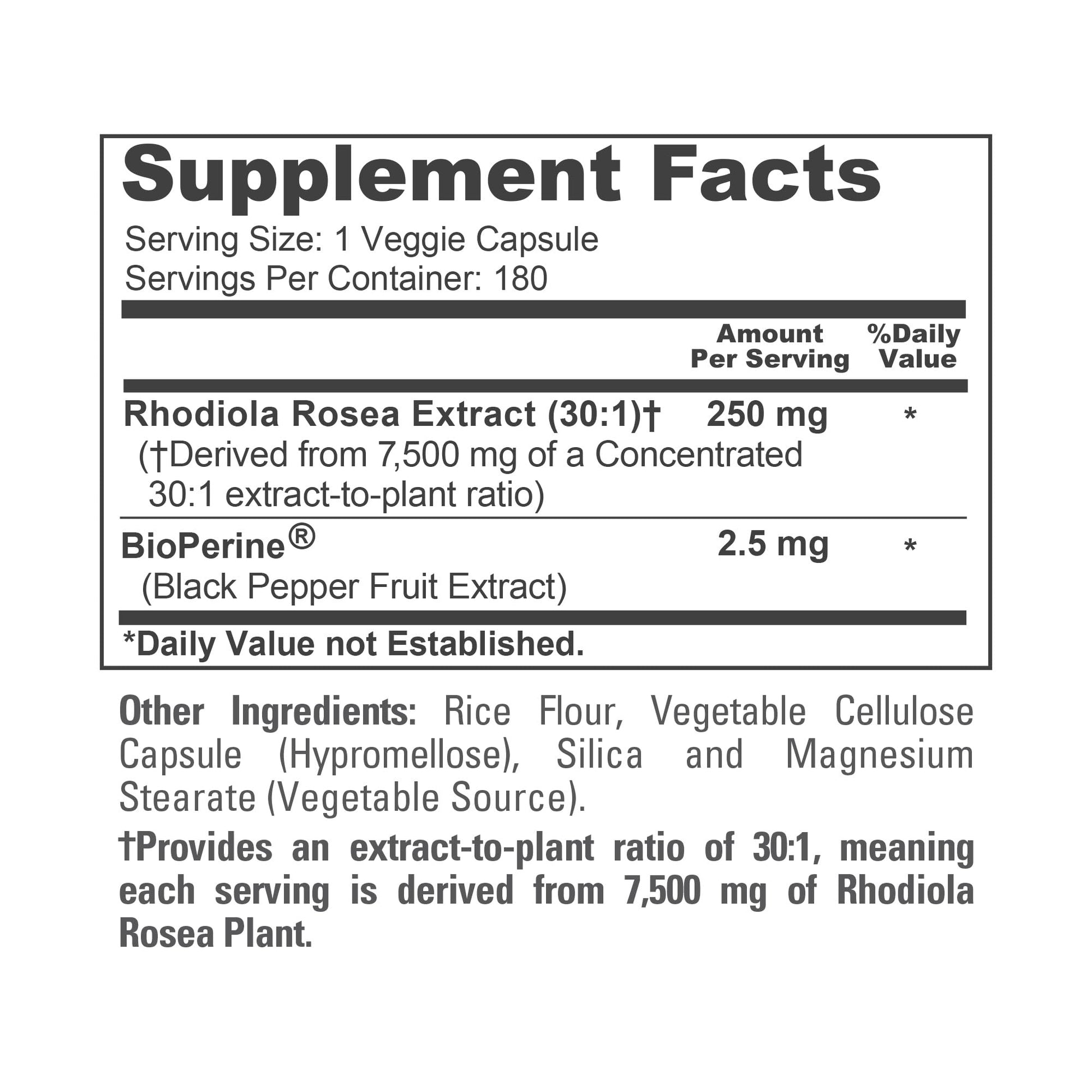 NusaPure Rhodiola Rosea 7,500mg 180 Veggie Capsules (Non-GMO, Extract 30:1, Vegan & Gluten-Free) Bioperine - Maple Wellness Supplements