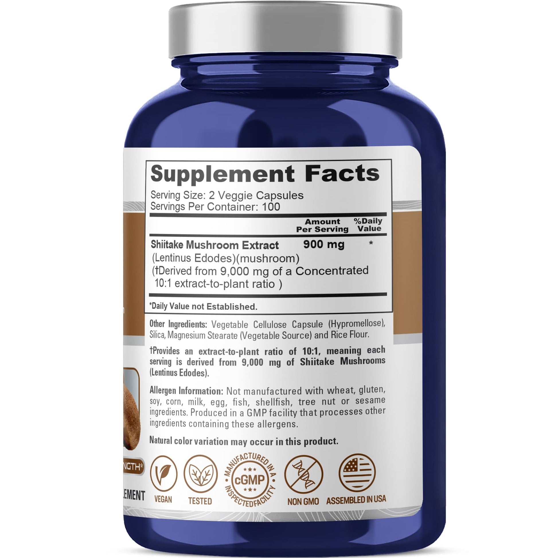 NusaPure Shiitake Mushroom 10:1 Extract, 900 mg Equivalent to 9000mg 200 Veggie Capsules (Non-GMO, Vegan) - Maple Wellness Supplements