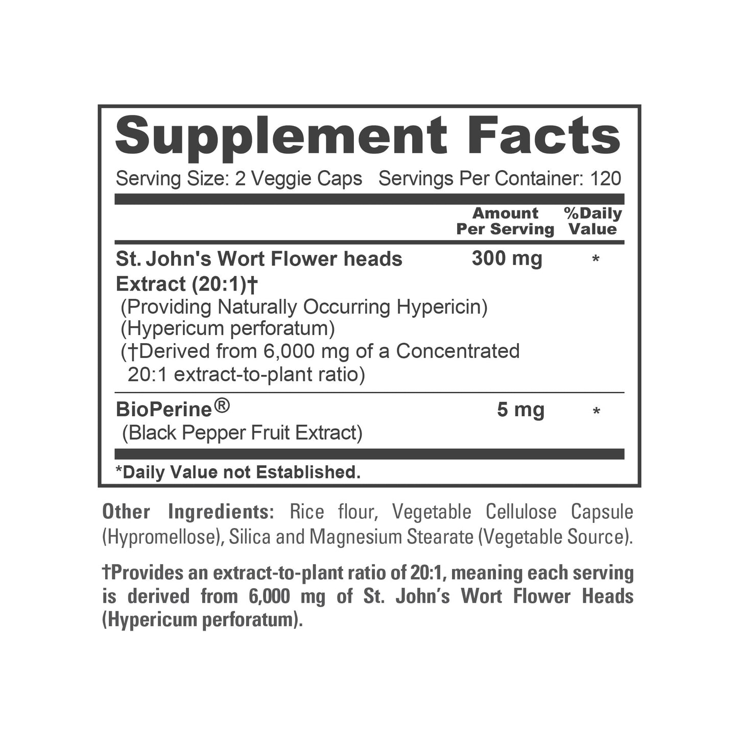 NusaPure St. John's Wort 20:1 Extract, 300 mg Equivalent to 6,000mg 240 Veggie Capsules (Vegetarian, Non-GMO & Vegan) Bioperine - Maple Wellness Supplements
