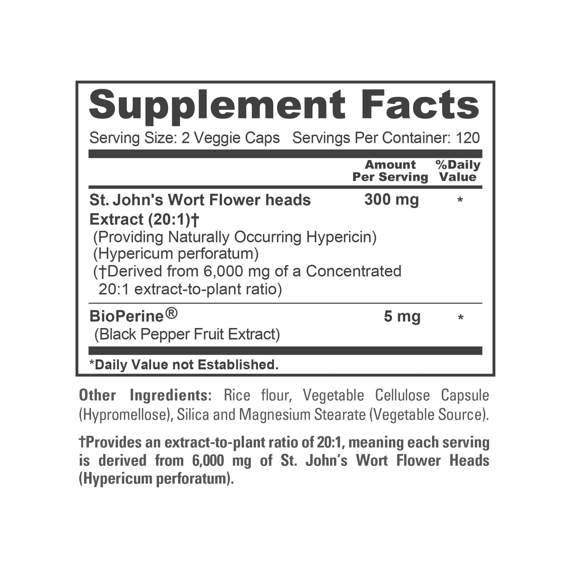 NusaPure St. John's Wort 20:1 Extract, 300 mg Equivalent to 6,000mg 240 Veggie Capsules (Vegetarian, Non-GMO & Vegan) Bioperine - Maple Wellness Supplements