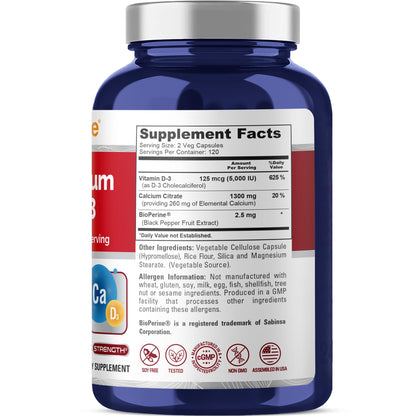 NusaPure Super Calcium with Vitamin D 3 & Calcium Citrate - Suitable for Vegetarian/Vegan, Non - GMO - 1300mg - 240 Capsules - Maple Wellness Supplements