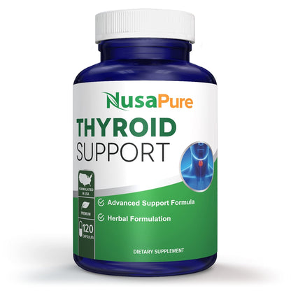 NusaPure Thyroid Support Supplement (Non-GMO) 120 caps, Ashwaganda, Iodine, Zinc, kelp, Vitamin B12, L-Tyrosine, Selenium, Copper - Maple Wellness Supplements