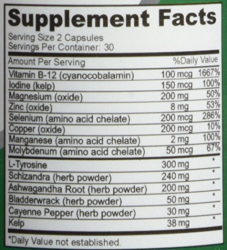NusaPure Thyroid Support Supplement (Non-GMO) 120 caps, Ashwaganda, Iodine, Zinc, kelp, Vitamin B12, L-Tyrosine, Selenium, Copper - Maple Wellness Supplements
