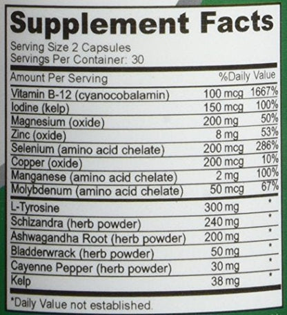NusaPure Thyroid Support Supplement (Non-GMO) 120 caps, Ashwaganda, Iodine, Zinc, kelp, Vitamin B12, L-Tyrosine, Selenium, Copper - Maple Wellness Supplements