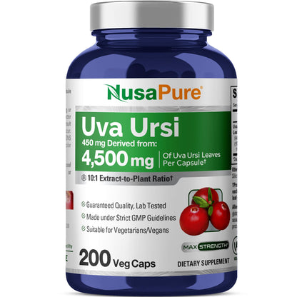 NusaPure Uva Ursi 10:1 Extract, 450 mg Equivalent to 4,500mg 200 Vegetarian caps (Non-GMO, Vegan) Bearberry - Maple Wellness Supplements