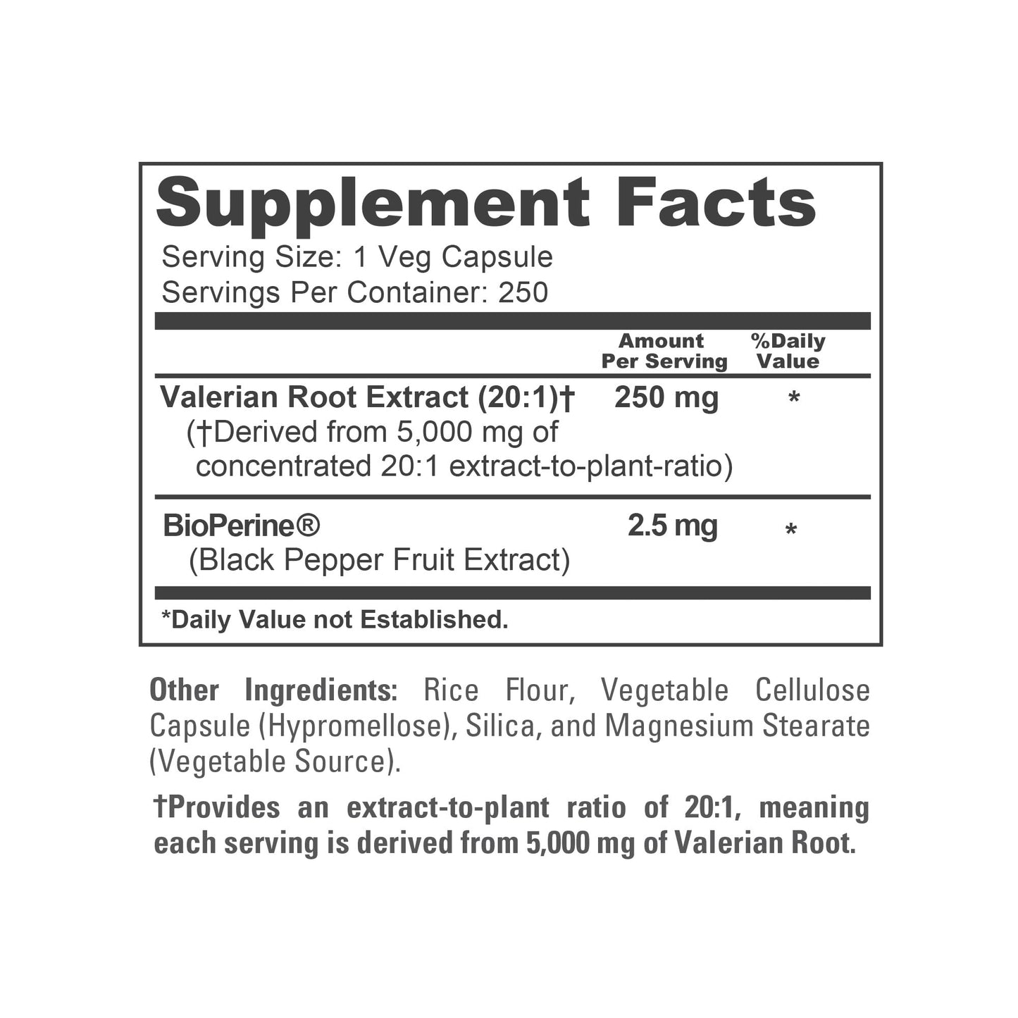 NusaPure Valerian Root 20:1 Extract, 250 mg Equivalent to 5000mg Per Veggie Caps, 250 Count, Vegan, Non-GMO, Bioperine - Maple Wellness Supplements